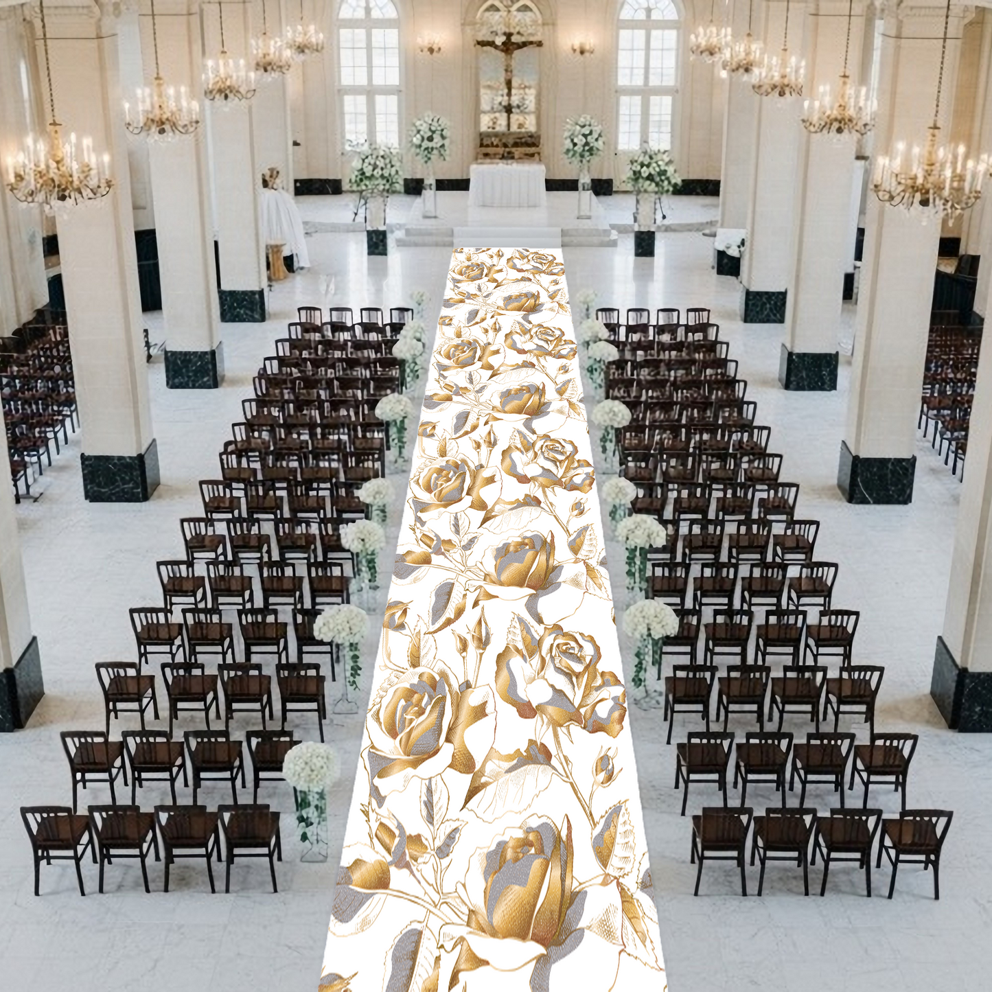 Gold and Silver Roses Aisle Runner