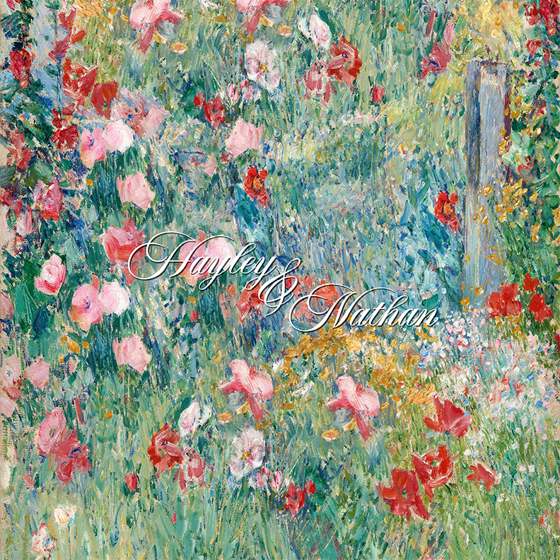Oil Painting of Flower Field with Name in Center