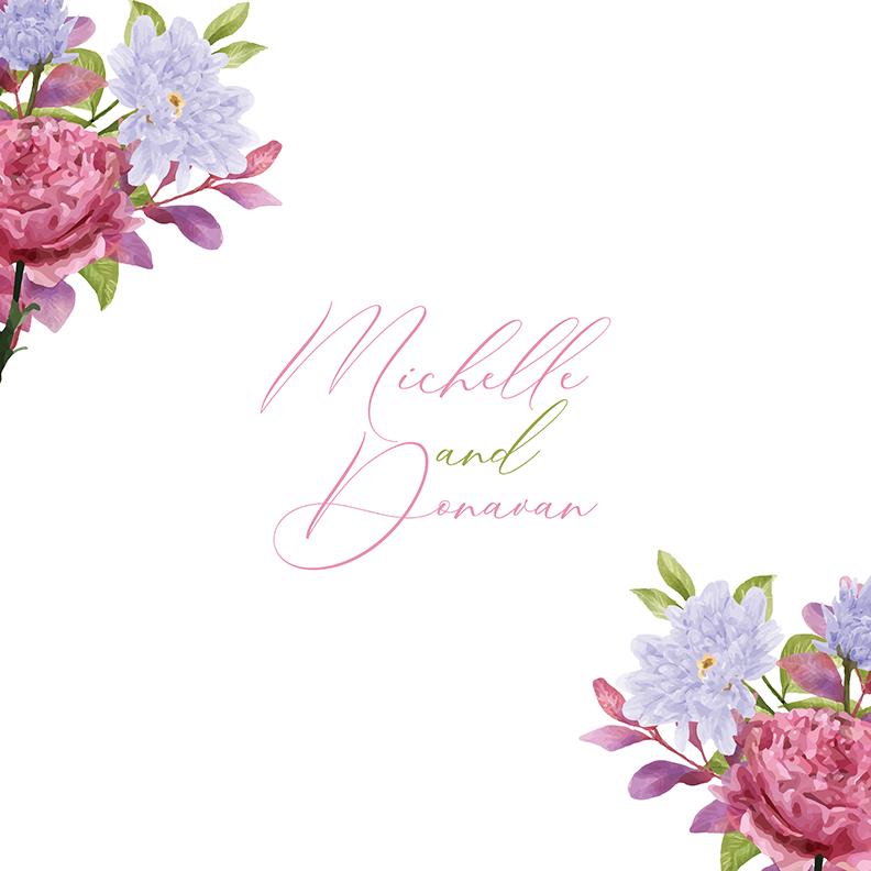Center Names with Pink and Purple Flowers in Corners