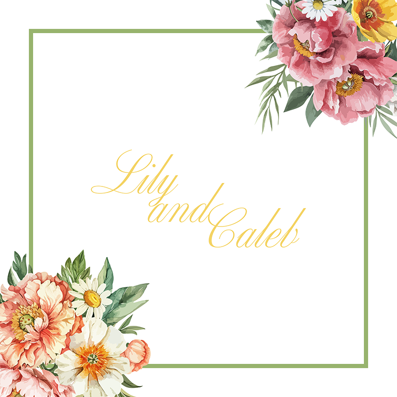 Names in Center with Pink Peony in Corner