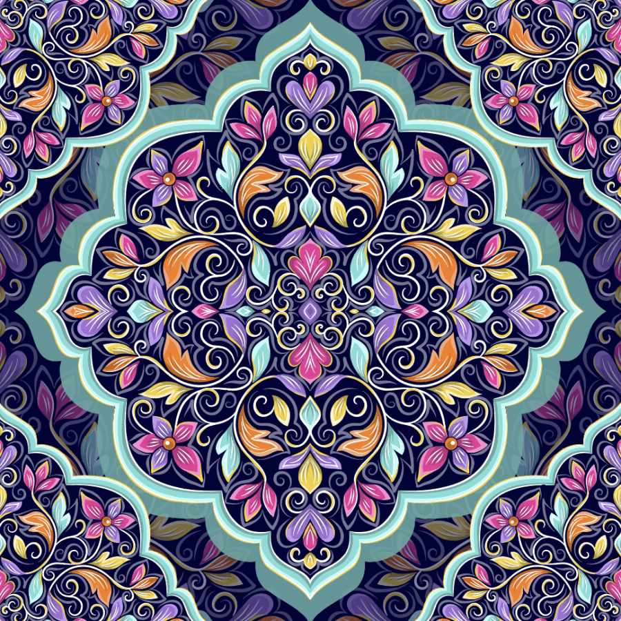 Purple, Turquoise, and Orange Mandala Pattern