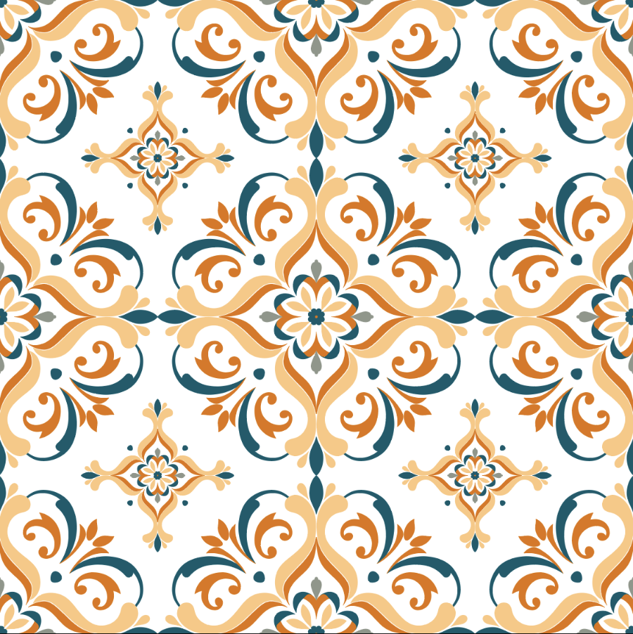 Orange and Teal Motif Pattern