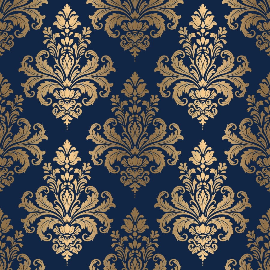 Gold Damask Pattern on Dark Blue