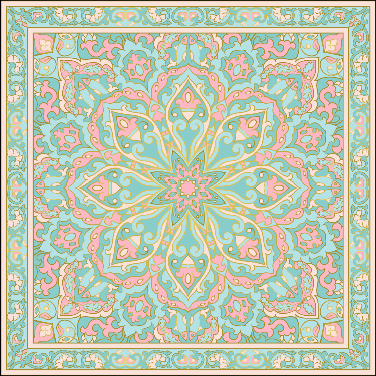 Teal and Cream Mandala with Border