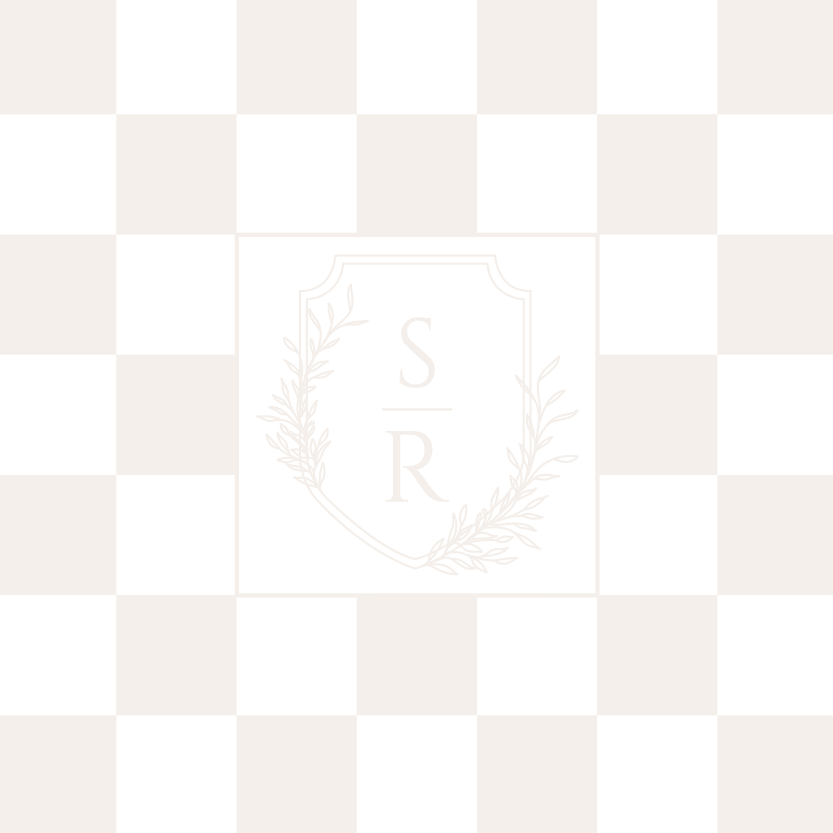 Floral Shield Monogram on Tan and White Checkerboard