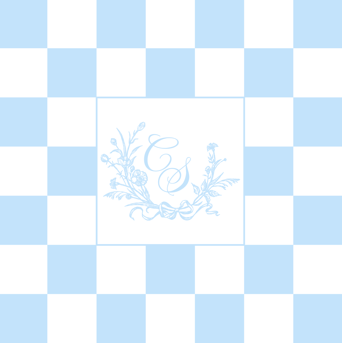 Floral Monogram on Light Blue and White Checkerboard