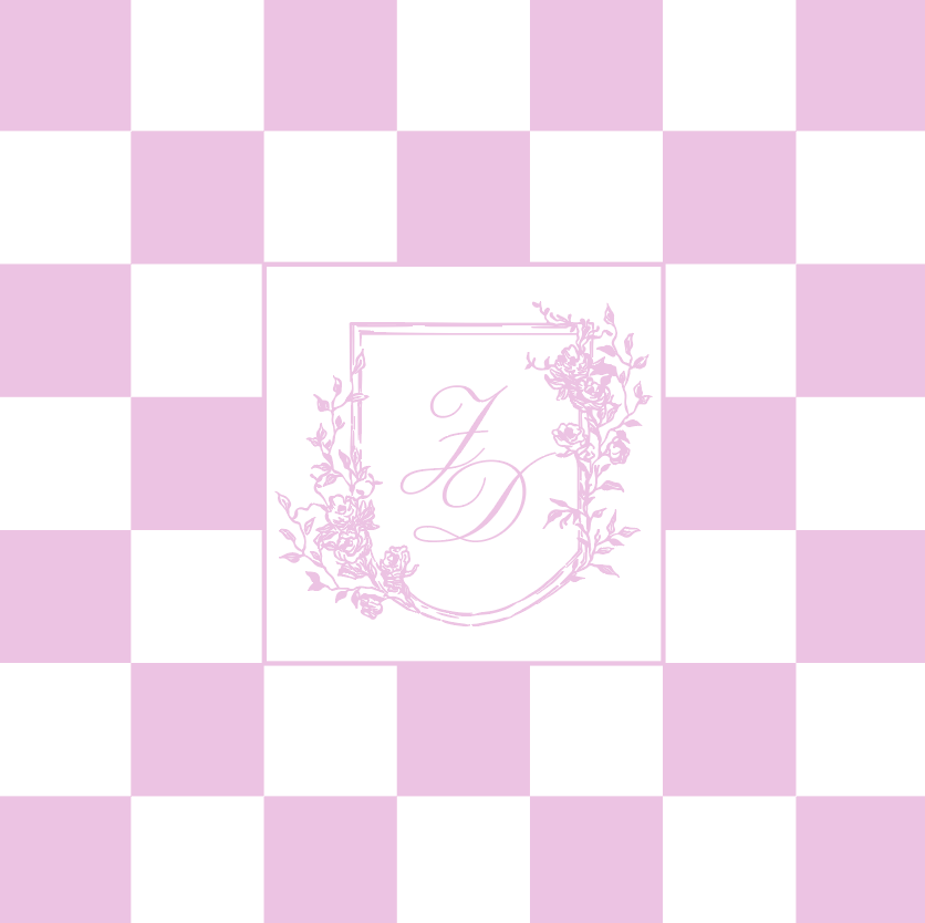 Floral Shield Monogram on Pink and White Checkerboard