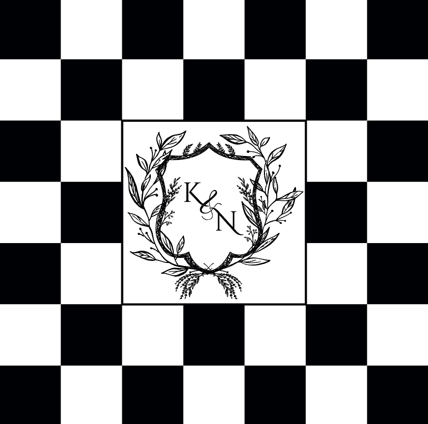 Crest Monogram on Black and White Checkerboard