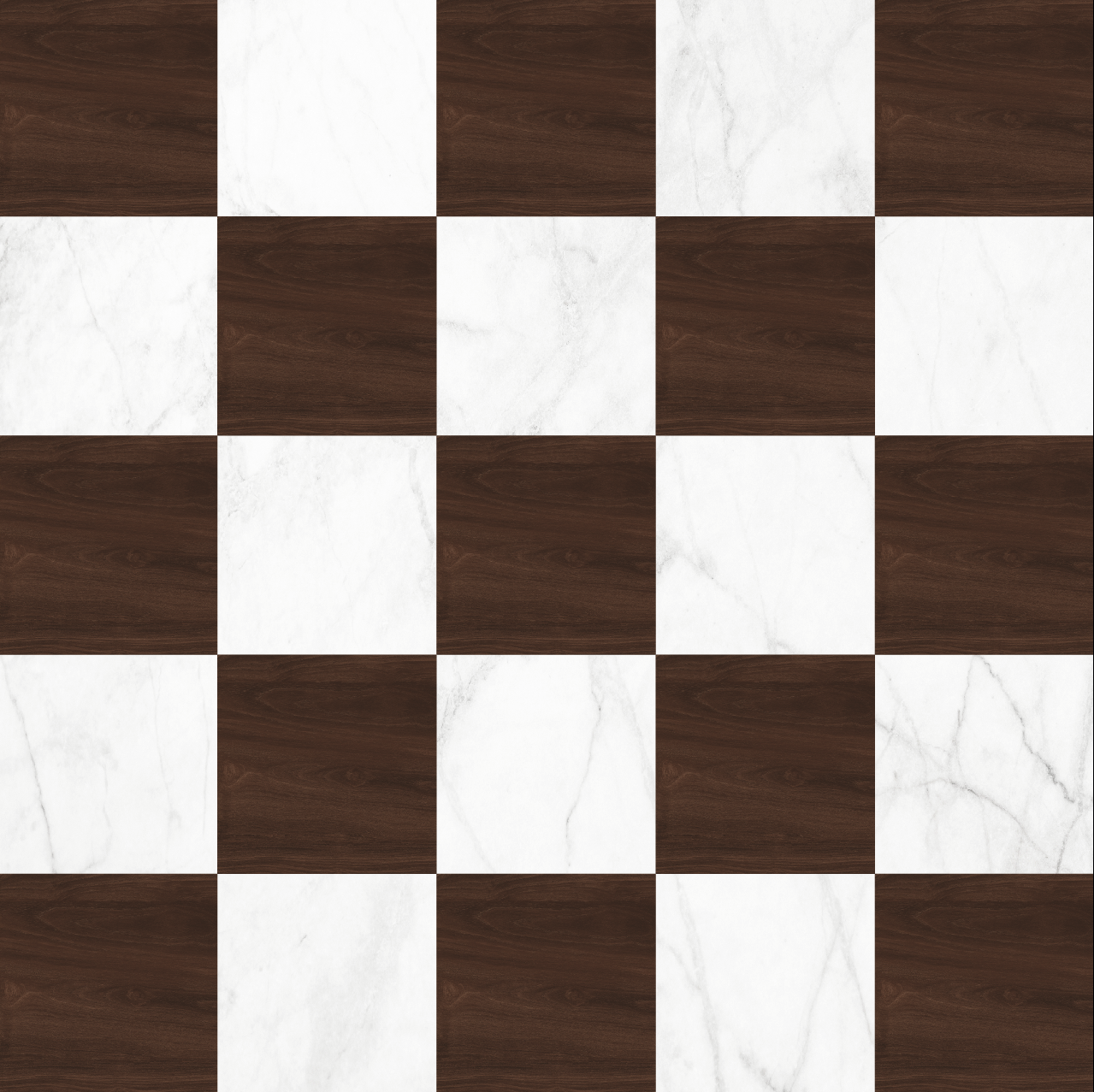 Dark Oak and White Marble Checkerboard