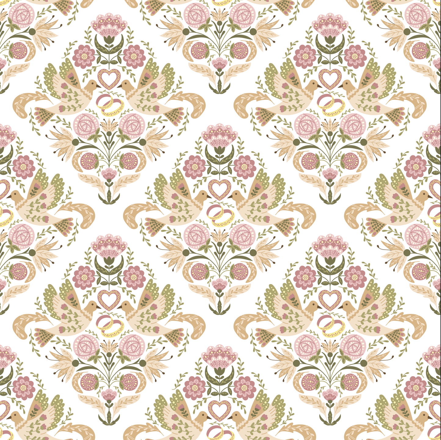 Bird and Floral Diamond Pattern