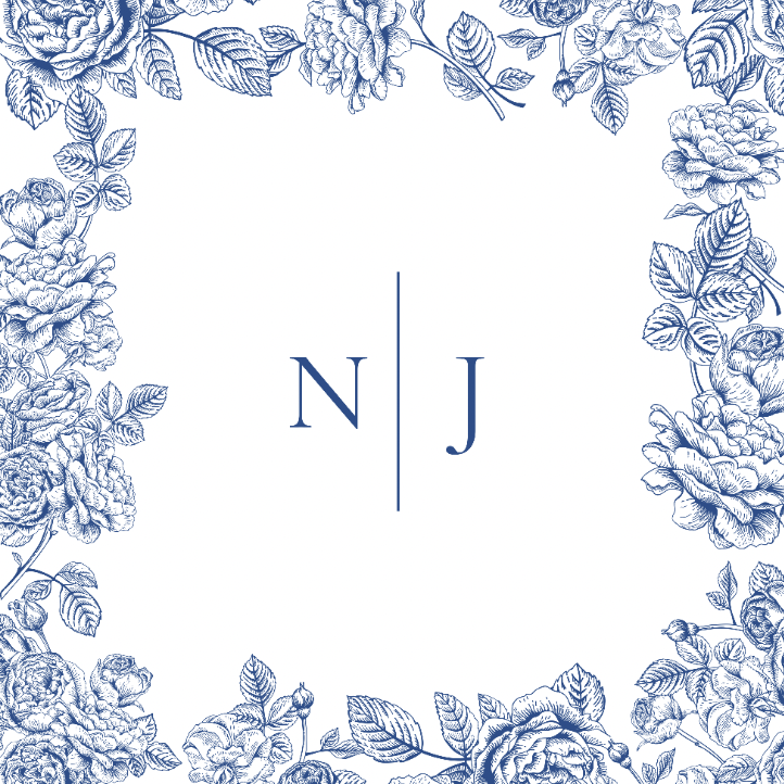 Blue Floral Border with Monogram