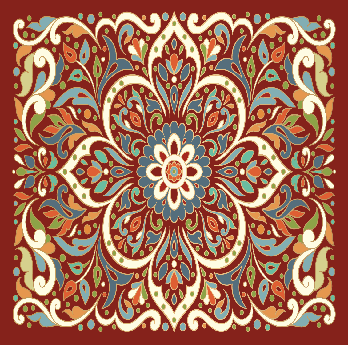 Mosaic Floral Pattern on Red Background