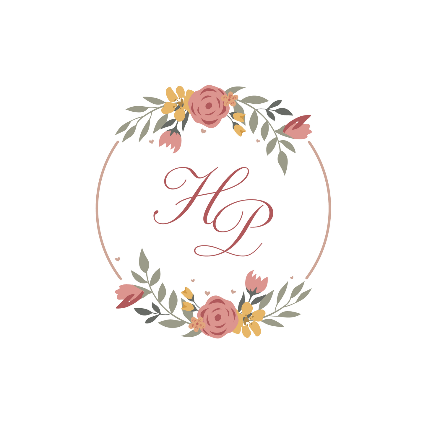 Dark Pink Floral Circle Monogram