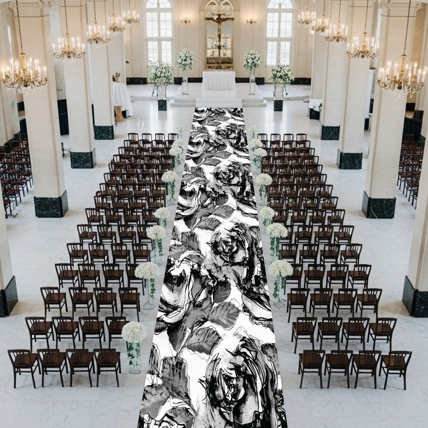 Black & White Rose Aisle Runner