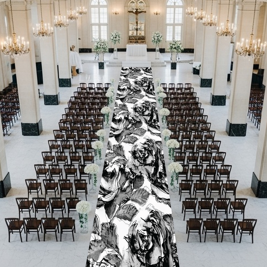 Black & White Rose Aisle Runner