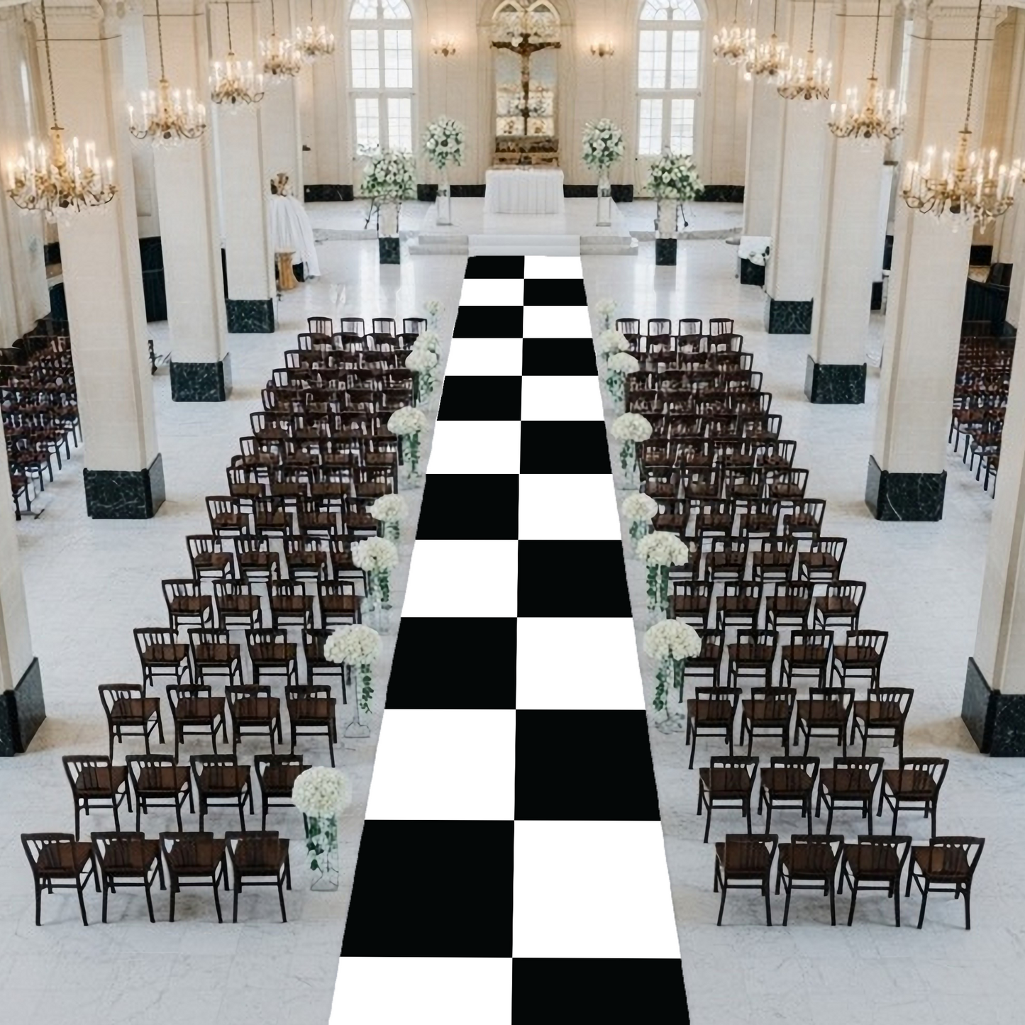 Black and White Checkerboard Aisle Runner