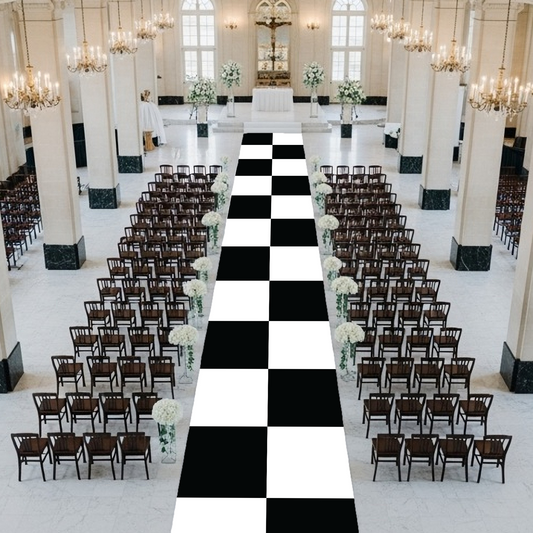 Black and White Checkerboard Aisle Runner