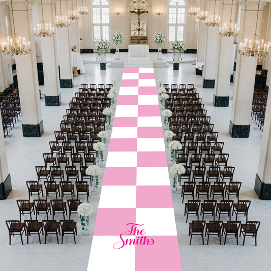 Pink & White Checkerboard with Monogram Aisle Runner