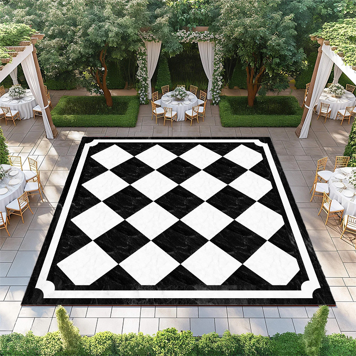 Black and White Diamond Marble Checkerboard with Border