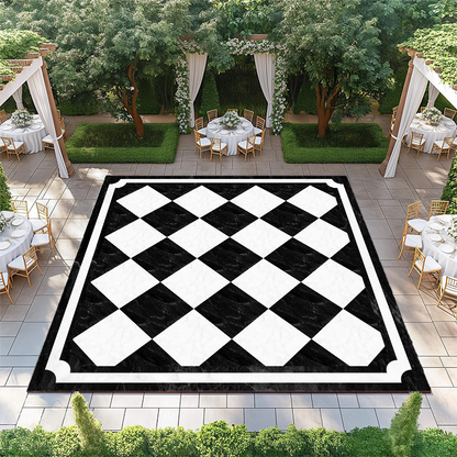 Black and White Diamond Marble Checkerboard with Border