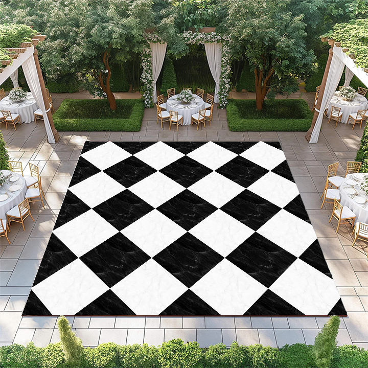 Black and White Diamond Marble Checkerboard
