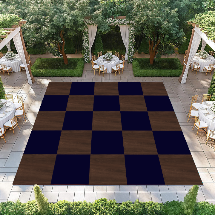 Dark Wood and Dark Blue Checkerboard