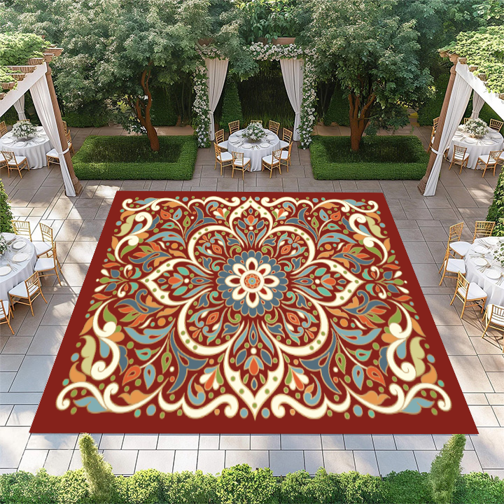 Mosaic Floral Pattern on Red Background