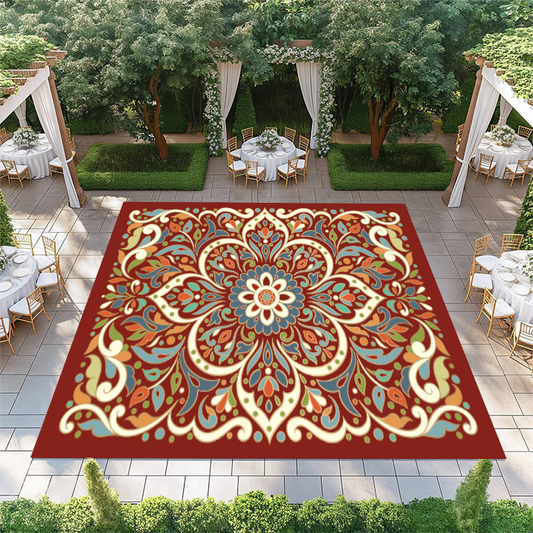 Mosaic Floral Pattern on Red Background