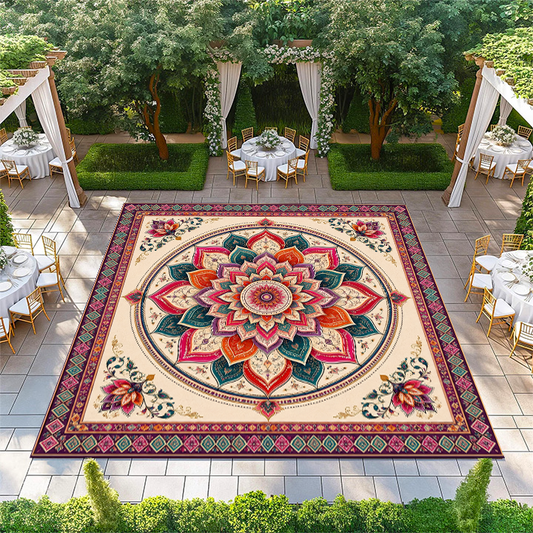 Colorful Mandala with Border and Floral Corners