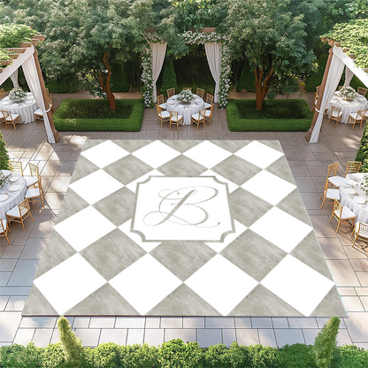 Concrete and White Diamond Checkerboard with Monogram