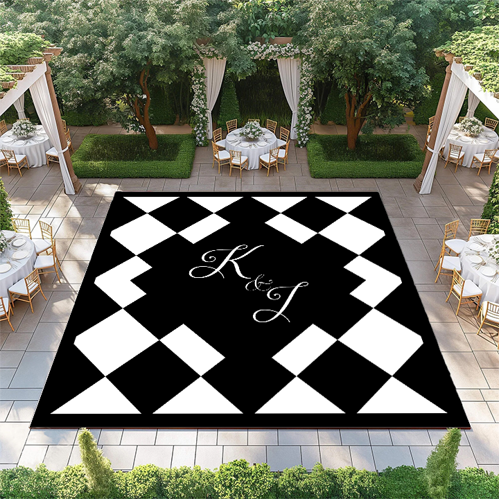 Black & White Diamond Checkerboard with Monogram