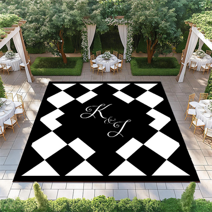 Black & White Diamond Checkerboard with Monogram