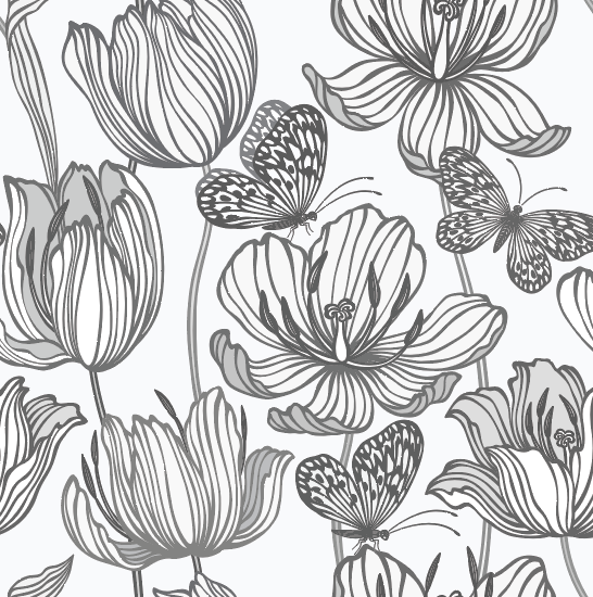 Gray Flowers and Butterflies