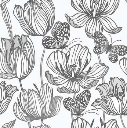 Gray Flowers and Butterflies