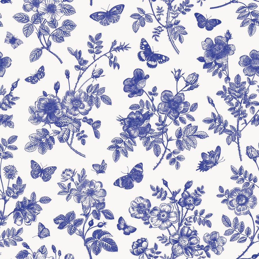 Blue Flowers and Butterflies