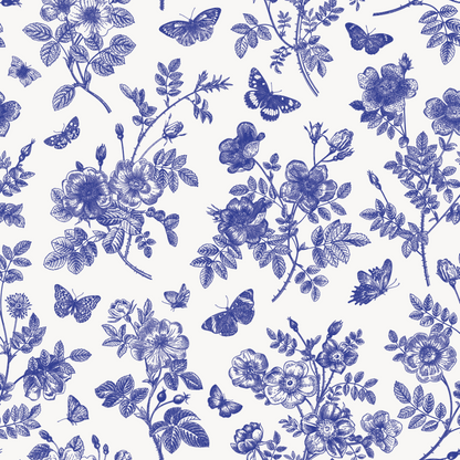 Blue Flowers and Butterflies