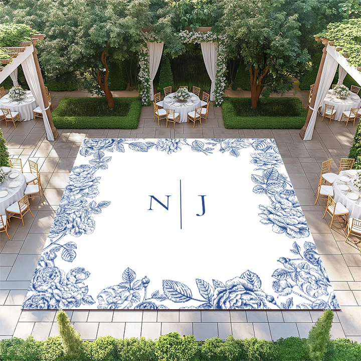 Blue Floral Border with Monogram