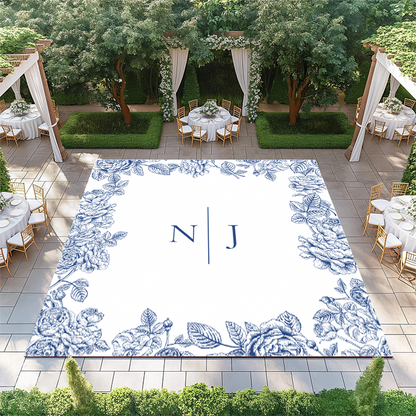 Blue Floral Border with Monogram