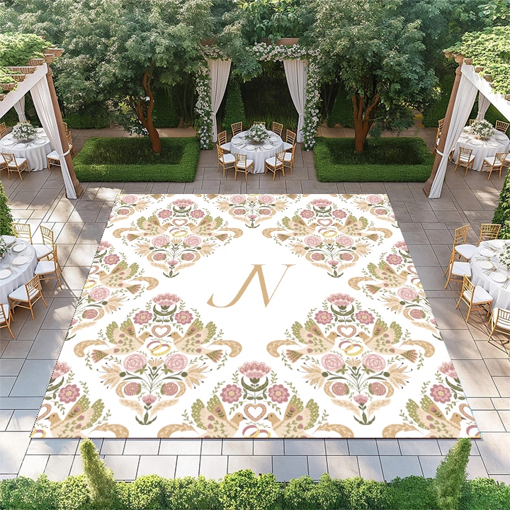 Bird and Floral Diamond Pattern with Monogram