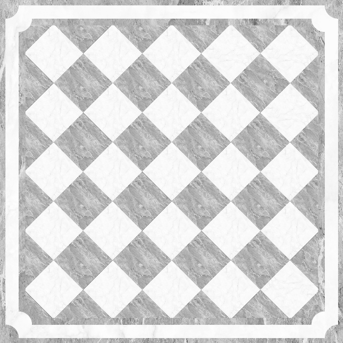 Gray and White Diamond Marble Checkerboard with Border