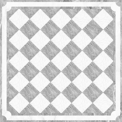 Gray and White Diamond Marble Checkerboard with Border