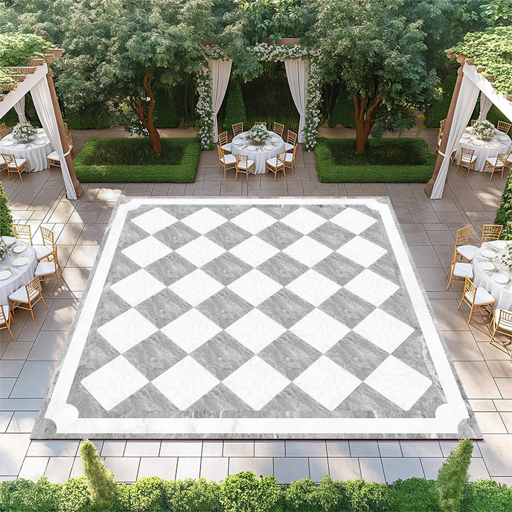 Gray and White Diamond Marble Checkerboard with Border