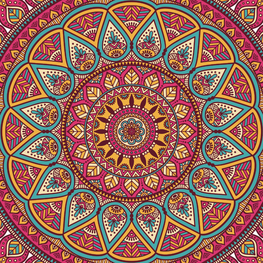 Teal, Pink and Orange Mandala