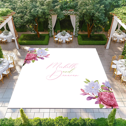 Center Names with Pink and Purple Flowers in Corners