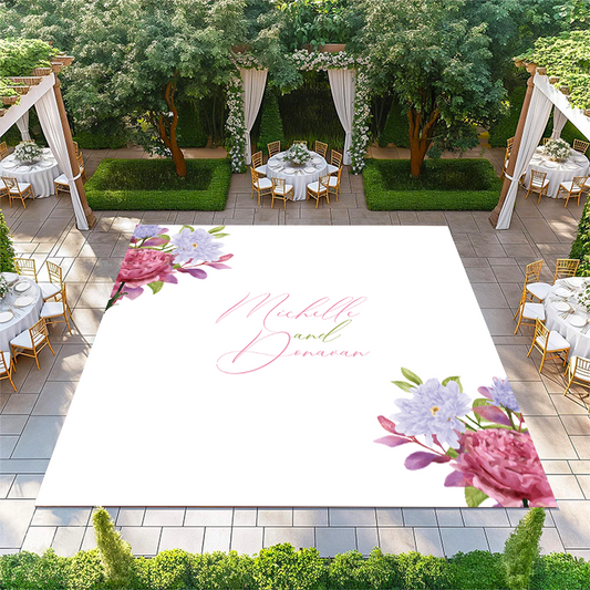 Center Names with Pink and Purple Flowers in Corners