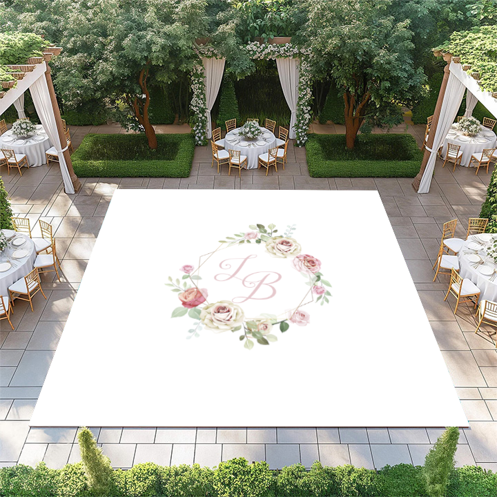 Double Hexagon with Pink and Cream Flowers and Monogram