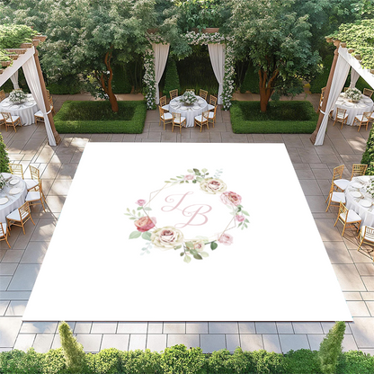 Double Hexagon with Pink and Cream Flowers and Monogram
