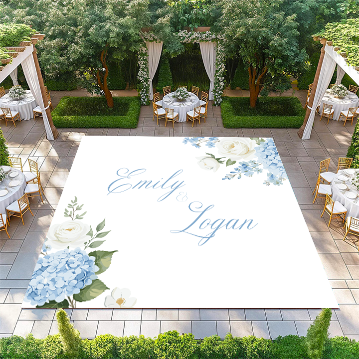 Names in Center with Hydrangea Florals in Corner