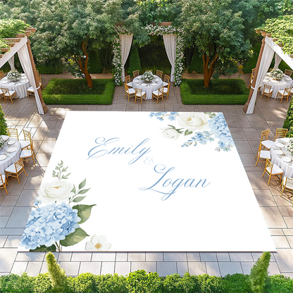 Names in Center with Hydrangea Florals in Corner