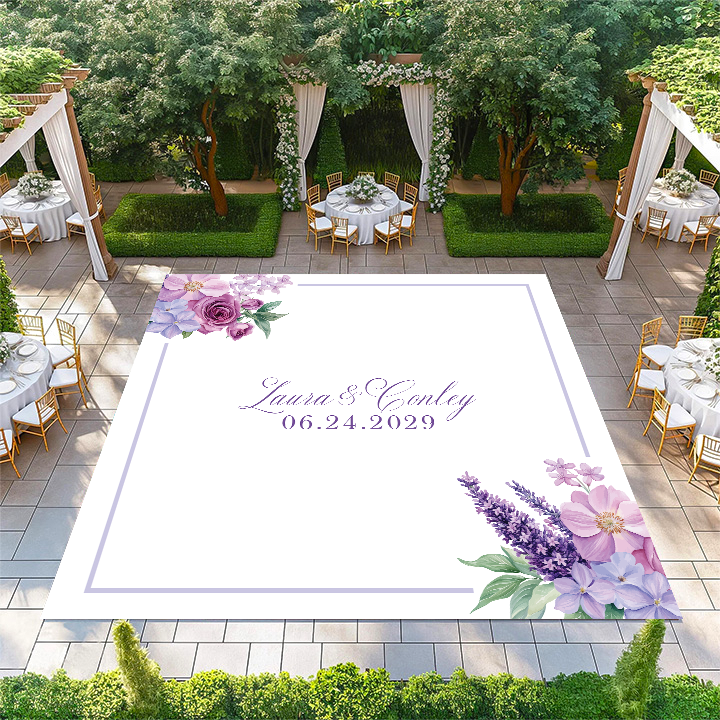 Names in Center with Purple Flowers in Corner